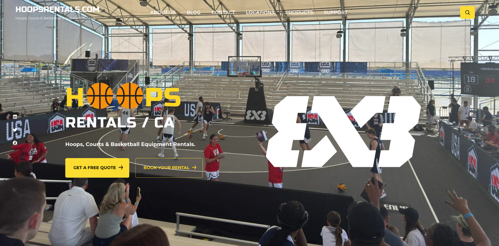 Professional basketball equipment rental setup for a California basketball event
